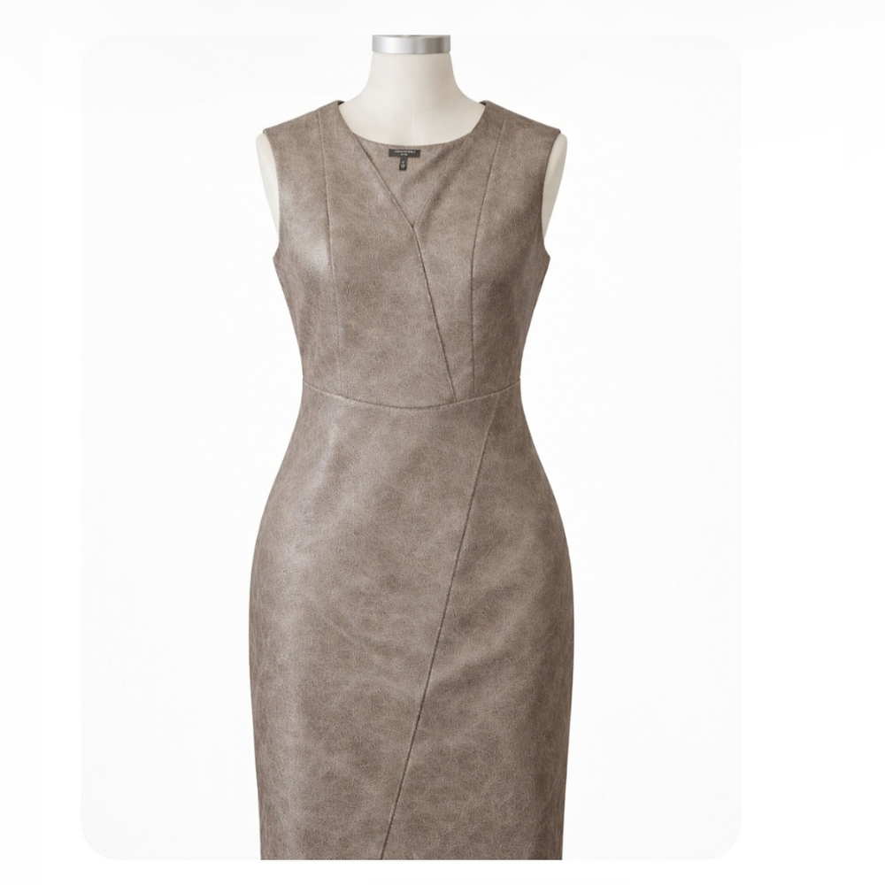 Kenneth Cole Taupe Faux-Leather Sheath Dress